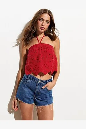 New Look Cotton Embroidered Halter Neck Crop Top
