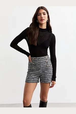 New Look Boucle Button Detail Shorts - Black