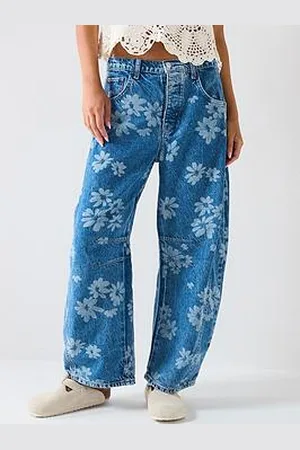 Free People Good Luck Floral Printed Barrel Jean