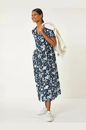 Roman Floral Print Button Through Midi Dress