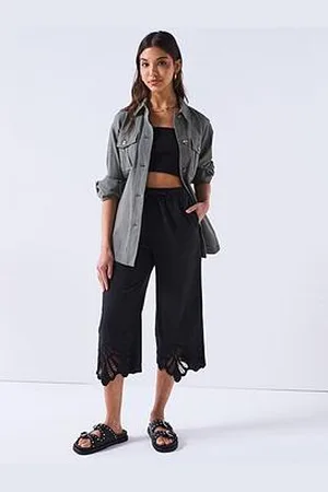 Very Cotton Trousers With Lace Trim Hem