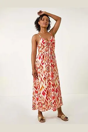Roman Petite Aztec Ruched Front Maxi Dress