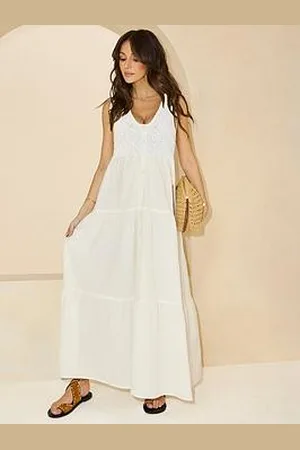 Michelle Keegan Crochet Shell Embellished Tiered Midaxi Dress
