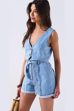 Very Button Through Denim Playsuit