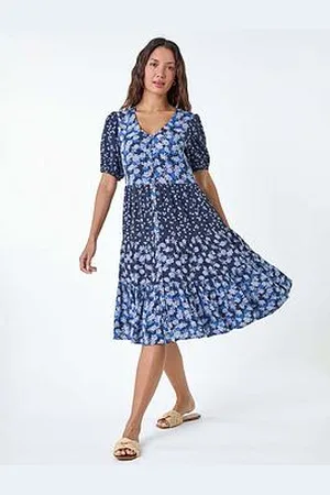 Roman Floral Cotton Blend Tiered Smock Dress