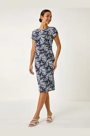 Roman Floral Print Pleat Detail Shift Dress
