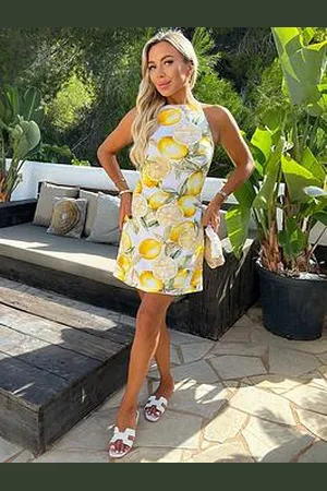 Ax Paris Lemon Print Racer Neck Slip Mini Dress