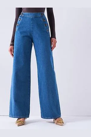 Very Button Fastening Wide Leg Jeans