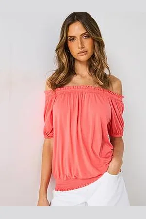Everyday Basic Bardot Shirred Waist Top