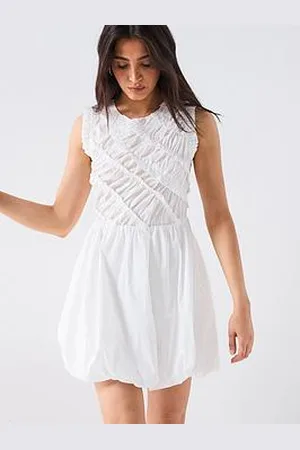 Very Shirred Bodice Puff Ball Mini Dress