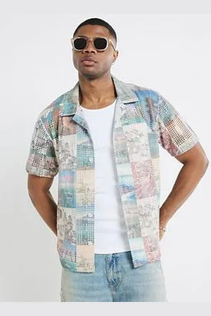 River Island Japanese Scenic Print Graphic Crochet Shirt