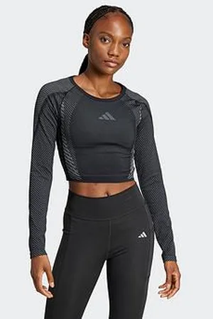 adidas Womens Training Seamless Long Sleeve Crop Top - Black