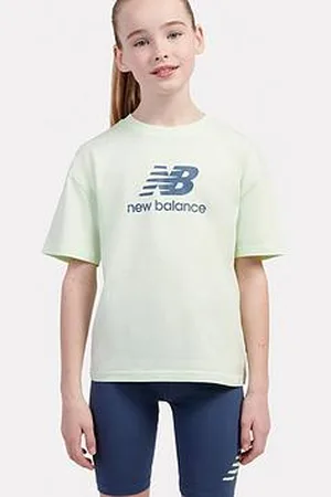 New Balance Junior Girls Stacked Logo Tee And Cycling Short Set - Blue/