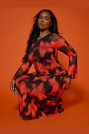 Yours Curve Floral Long Sleeve Mesh Dress