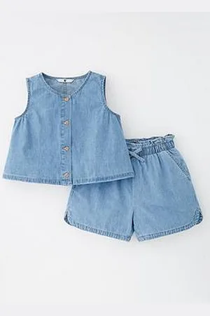 Very Girls Denim Waistcoat And Short Set