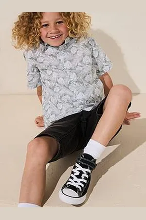 MANGO Boys Leaf Print Short Sleeve Shirt