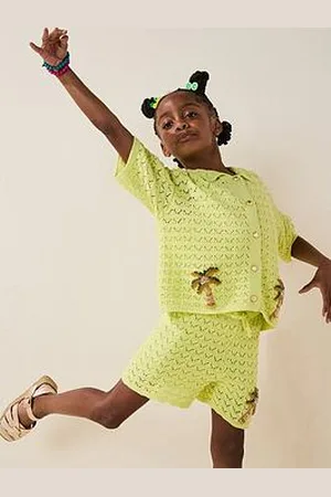 River Island Older Girl Revere Palm Tree Shirt Set