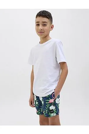 JACK & JONES Boys Maui Flamingo Print Swim Shorts - Navy