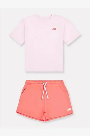 New Balance Junior Girls Small Logo Tee And Short Set - Grey/