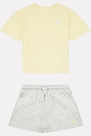 New Balance Junior Girls Small Logo Tee And Short Set - Grey/