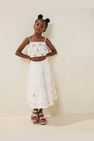 MANGO Girls Scarlett Embroidred Co-Ord Midi Skirt