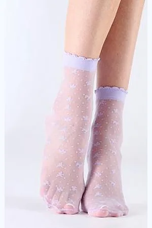 Pretty Polly Bow Pattern Sheer Socks - Lavender