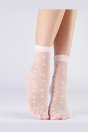 Pretty Polly Bow Pattern Sheer Socks - Milky