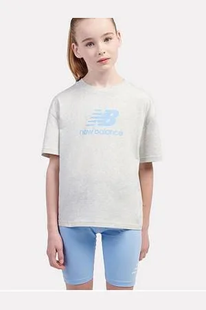 New Balance Junior Girls Stacked Logo Tee And Cycling Short Set - Blue/