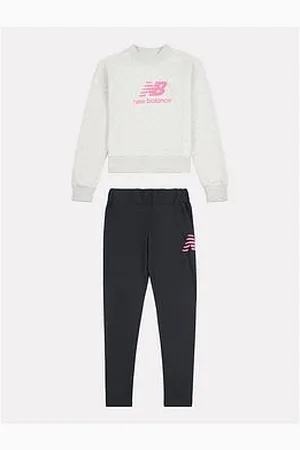 New Balance Junior Girls Stacked Logo Crew And Legging Set - /Grey