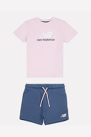 New Balance Kids Girls Tee And French Terry Short Set - Grey/
