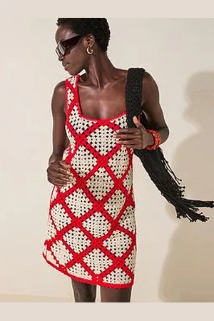 Very Square Neck Crochet Knitted Mini Dress