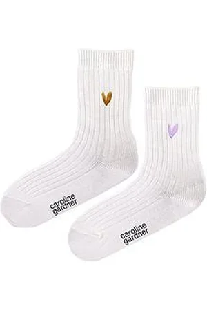 Caroline Gardner 2Pk Bamboo Ribbed Lightbootsnow With Lilac/Gold Heart