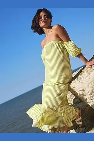 PixieGirl Petite Bardot Sea Leaf Maxi Dress