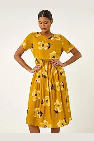 Roman Floral Print Smock Midi Dress