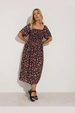 Yours Curve Shirred Square Neck Dress