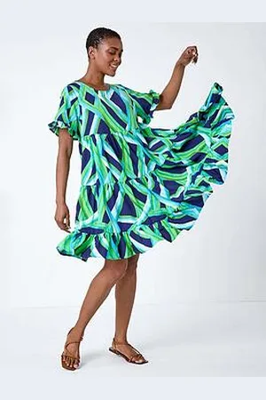 Roman Abstract Print Tiered Smock Dress