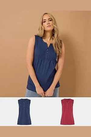 Long Tall Sally 2 Pack Sleeveless Pintuck Henley Top