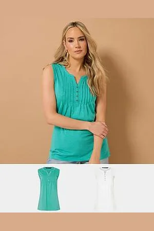 Long Tall Sally 2 Pack Sleeveless Pintuck Henley Top