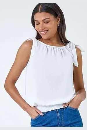 Roman Bow Detail Shirred Hem Top