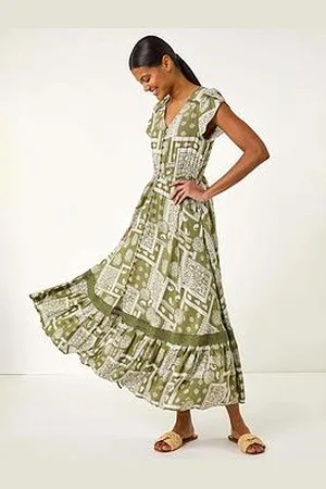 Roman Patchwork Lace Trim Maxi Dress