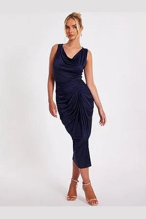 Quiz Navy Cowl Neck Midi Dress
