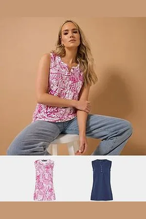 Long Tall Sally 2 Pack Sleeveless Pintuck Henley Top