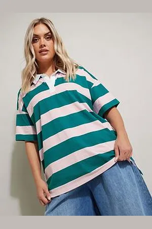 Yours Curve Rugby Contrast Collar Top