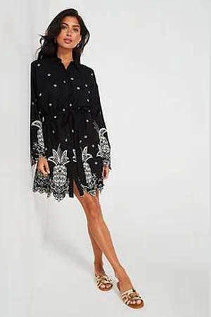 Very Pineapple Embroidered Beach Shirt Dress