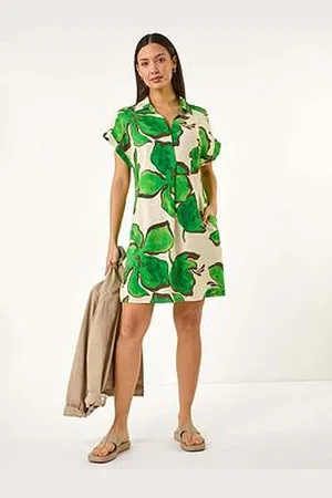 Roman Leaf Print Cocoon Shift Dress