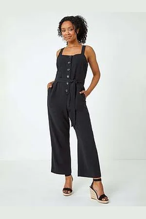 Roman Petite Sleeveless Linen Blend Jumpsuit