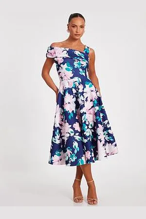 Quiz Navy Floral Print Skater Dress