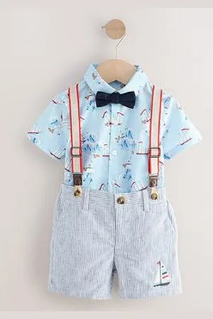 Cath Kidston Boys 3 Piece Shirt, Bow Tie And Shorts Set - Blue
