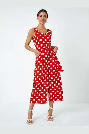 Roman Spot Print Belted Jumpsuit