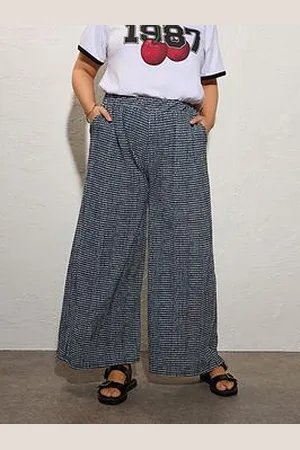 Yours Curve Crinkle Gingham Wide Leg Trouser